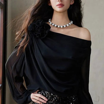 Women's Blouse Fashion Designer Ruffled Chiffon S-3XL Long-Sleeve Tops